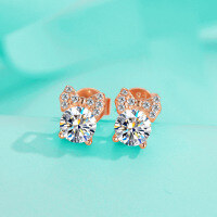 wholesale S925 Sterling Silver Moissanite Bow Stud Earrings for Women, Dainty and Exquisite Four-Prong Earrings, Light Luxury Minimalist Fashion Jewelry-50 points + 50 points (moissanite) earrings 925 silver
