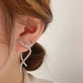 wholesale S925 Sterling Silver Maiden Ribbon Inlaid with Diamond Bow Earrings, Fashionable and Niche High-End Versatile Wearing Styles-0-3