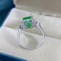 wholesale Metal material placed at the beginning: Metal, Green Simulated Gemstone Ring with Emerald Cut 5ct 12*8, Niche Design Square Sugar Diamond Ring for Women-0-1