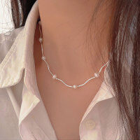wholesale S925 Sterling Silver Natural Freshwater Pearl Necklace for Women, Korean Summer New Edition Minimalist Versatile Bamboo Knot Collarbone Chain-Pure silver + natural freshwater pearls