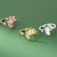 wholesale 925 Sterling Silver Fresh and Sweet Ins-style Small and Unique Design Diamond-inlaid Brushed Butterfly Ring R02858-S925 silver ring rose gold opening adjustable