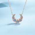 wholesale 925 Sterling Silver Moissanite Moon Pendant Necklace for Women, Fashion Crescent Diamond Accented Star Moon Collarbone Chain-0-0