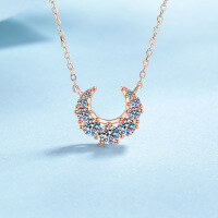 wholesale 925 Sterling Silver Moissanite Moon Pendant Necklace for Women, Fashion Crescent Diamond Accented Star Moon Collarbone Chain-Moissanite 66 points (champagne gold)  925 silver