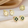 wholesale S925 Sterling Silver Round Vintage Button Earrings With Inlaid White Shell, Luxury Advanced Style, Cross-border Wholesale-0-2