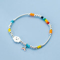 wholesale S925 Sterling Silver Rainbow Heart Smiley Bear Cloud Light Bead Bracelet Elastic Cord Korean Style Colorful Bracelet S4740-0-7