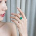 wholesale S925 Silver Minimalist Japanese Korean Style Open-Ended Green Malachite Donut Geometric Circle Ring for Women-0-2