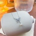 wholesale S925 Sterling Silver Butterfly Diamond-Encrusted Tassel Freshwater Pearl Necklace Fashion Minimalist Niche Luxury Sense Collarbone Chain-0-5