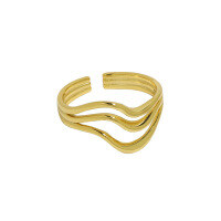 wholesale S925 sterling silver 660 Korean version ins niche design minimalist versatile wavy line textured open ring for women-18K Gold [No. 12/Adjustable] Opening adjustable