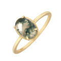 wholesale S925 Sterling Silver Gold-Plated Japanese Stylish Niche Design Ring with Natural Moss Agate for Women-0-4