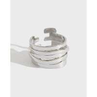 wholesale S925 Sterling Silver HJZ520 Japanese Korean Fashion Line Ring, INS Style Minimalist Multi-Layer Wrap Ring for Women-Platinum [No. 14/Adjustable]>Opening adjustable