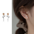 wholesale S925 Silver Floral Stud Earrings, Exquisite Korean-style Literary and Fresh Rose Design, Sweet Ear Accessories G3578-0-0