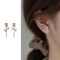 wholesale S925 Silver Floral Stud Earrings, Exquisite Korean-style Literary and Fresh Rose Design, Sweet Ear Accessories G3578-S925 silver pair silver 925 silver