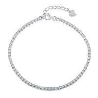 wholesale S925 Sterling Silver Women's Tennis Bracelet with Four-Leaf Clover Geometric Zirconia Pave Design, Light Luxury and High-End Feel-Platinum DY150030-SW-WH#16 925 Silver