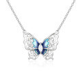 wholesale S925 sterling silver summer new small and niche women's summer high-end versatile collarbone chain with aqua blue butterfly necklace-0-4
