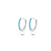 wholesale 925 Sterling Silver Light Luxury Circle Earrings With Colorful Zircon, Cross-border Hot-selling Minimalist Earrings For Women And Men-Platinum-Turquoise 8MM