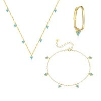wholesale 925 Sterling Silver Turquoise Geometric Triangle Earrings For Women, Fashionable And Versatile With A Unique Design-Single three-piece set 925 silver