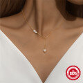 wholesale 925 Silver New Retro Paperclip Chain Pearl Pendant Y-Shaped Collarbone Necklace-0-1