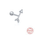 wholesale S925 Sterling Silver Single Arrow Diamond Piercing Earring, Trendy European and American Style Ins Threaded Stud Earring-0-6