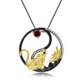 wholesale 925 Silver Designer Chinese Zodiac Rat Pendant with Natural Gemstone Necklace-0-6