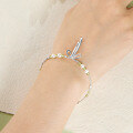 wholesale S925 Sterling Silver Pearl and Broken Silver Bracelet for Women, Minimalist Handmade Niche Sweet Bow Ribbon Bracelet-0-3