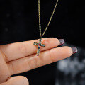 wholesale S925 Sterling Silver Colored Zircon Cross Pendant Necklace With Crinkle Texture-0-3