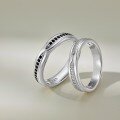 wholesale S925 sterling silver lightweight luxury high-end ring, unisex exquisite black and white zircon inlay band, simple and versatile couple's matching ring-0-0