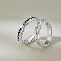 wholesale S925 sterling silver lightweight luxury high-end ring, unisex exquisite black and white zircon inlay band, simple and versatile couple's matching ring-Platinum Women's DY121190-SW-WH>8