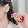 wholesale S925 Sterling Silver Emerald-Cut Green Zircon Chain Tassel Drop Earrings Vintage Elegant Statement Ring for Women-0-3