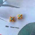 wholesale Sterling silver gold-plated with inlaid natural raw turquoise accessories DIY bracelet necklace ornament spacer bead pure silver pendant-0-8