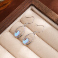 wholesale 925 Sterling Silver Cross-Border New Hollow Oval Moonstone Earrings, Bohemian Small and Versatile Ear Drops-0-1