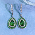 wholesale Sterling Silver New 3ct Teardrop 8*12 Emerald High Carbon Diamond Earrings for Women,Ins Luxury Earrings-0-3