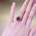 wholesale S925 Silver New Zhuozhifan 8*10mm Oval Simulated Diamond Pigeon Blood Red Ring Cluster Floral Wedding Band-0-3