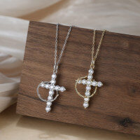 wholesale S925 Silver New European and American Cross-Border Rotatable Crown Necklace with Zirconia-Inlaid Minimalist Cross Pendant-925 sterling silver, 14K gold, 5A zircon, 45cm, 3.71g  925 silver