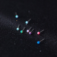 wholesale S925 Sterling Silver Simple Stud Earrings for Women, Korean-style Colorful Round Small Opal Sweet Ear Accessories M00541-S925 silver pair light blue 925 silver