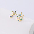 wholesale 925 Sterling Silver Asymmetric Octagram Earrings With Colorful Zirconia For Women-0-1