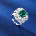 wholesale S925 pure silver Enzela emerald zircon high-carbon diamond square ring for women, cross-border hit, elegant-0-3