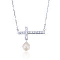 wholesale 925 Sterling Silver Cross Pearl Necklace for Women, European and American Ins Style, Small and Unique Design Collarbone Chain, One-Piece Drop Shipping Supply-0-4