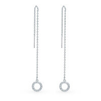 wholesale S925 Sterling Silver Geometric Circle Ear Threads, Fashionable Minimalist Commuter-Friendly Versatile Easy-to-Wear Earrings-Platinum 925 silver