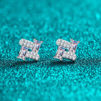 S925 Sterling Silver Full Moissanite Rectangle Stud Earrings-72.8 points for Mozambique  925 silver