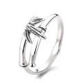 wholesale S925 Sterling Silver Bamboo Joint and Leaf Open Ring, Literary and Artistic, Fresh and Sweet, Pastoral Style, Index Finger Ring for Women-0-5