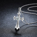 Sterling Silver Moissanite Cross Pendant Hip Hop Bead Chain Necklace-0-1