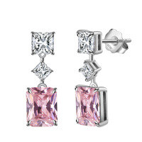 wholesale S925 Sterling Silver Earrings, Light Luxury 5A Ultra-Sparkling Ice-Cut Pink Zircon Earrings, Banquet Jewelry-White gold, 4.72g>925 silver