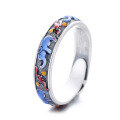 wholesale S925 Sterling Silver Retro Vintage Drip Glaze Colored Enamel Elephant with Auspicious Meaning Relief Pattern Ancient Style Adjustable Ring-0-4