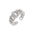 wholesale S925 Sterling Silver Rope Twist Chain Ring Unisex, Small and Edgy, Heavy and Hollow Open Adjustable Silver Finger Ring-0-4