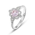 wholesale S925 Sterling Silver Plated White Gold New Korean Style Minimalist Geometric Pink Crystal Ring for Women Drop Shipping-0-5