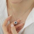 wholesale S925 Sterling Silver Cross-Border Light Luxury Women's Necklace, Fashionable and Elegant Blue Eye Design Round Pendant Collarbone Chain-0-3