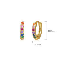 wholesale S925 Sterling Silver Round Colorful Zircon Earrings For Women, Cross-border Light Luxury Zirconia Series, Ear Hoops, Ear Clasps, Autumn Winter Ear Accessories-E052-Gold Large Model 925 Silver