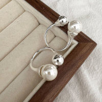 wholesale S925 Sterling Silver Adjustable Pearl Ring for Women, Korean Fashion, New Style Minimalist Open-toe Index Finger Ring-Adjustable opening