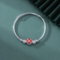 wholesale [990 Silver] Women's Korean Style Minimalist Red Enamel Four-Leaf Clover Bracelet, Fashionable Silver Bracelet-0-0