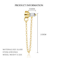 wholesale S925 Sterling Silver Star-shaped European And American Trendy Earrings For Women, Light Luxury Zirconia Accented Versatile Fashion Tassel Chain Cross-border Ear Accessories-E5040-Gold/Single 925 Silver